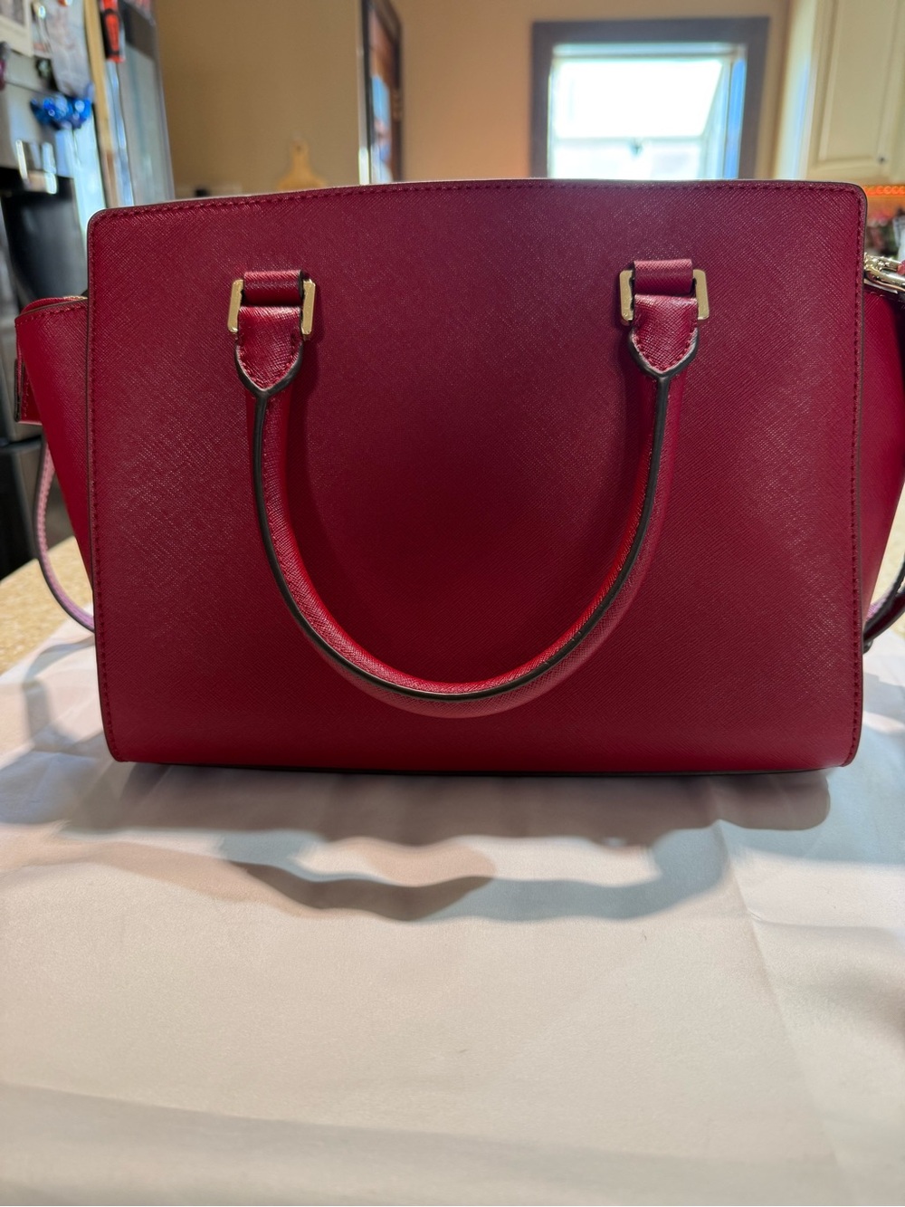 Michael Kors Cherry Red Saffiano Leather Satchel with Shoulder Strap - Picture 5 of 10